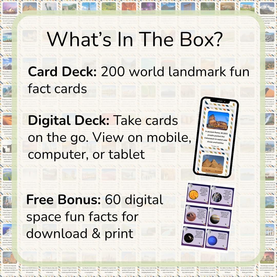 World Landmarks Fun Fact Cards – 200 Screen-Free Facts for Curious Kids (Ages 5+)